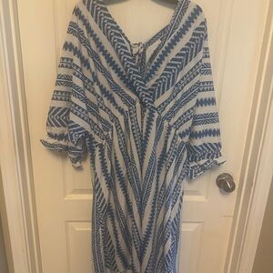 SHEIN Blue and White V-Neck Midi Sundress
